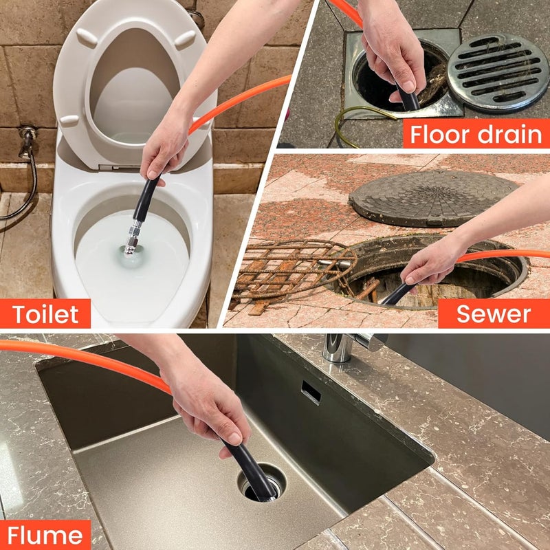 HOSEING 50FT Sewer Jetter Kit for Pressure Washer, 5800 PSI Water Jet Drain Cleaner Hose With Corner Rotating Button Nose Nozzle, 1/4 Inch NPT, Spanner Handle and Strap - Image 5